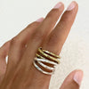Bague bobine 3 rangs entrelacés à la finition brute. Isabelle Salvador bijoux à forte personnalité.