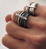 Bague multi anneaux en argent et laiton massif. Finitions brutes et organiques - Isabelle Salvador, statement jewelry