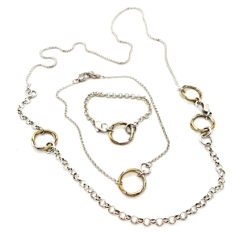 collier "double sautoir" modulable 5in1 réalisé en bi matière (argent et laiton). Isabelle Salvador bijoux de créateur.