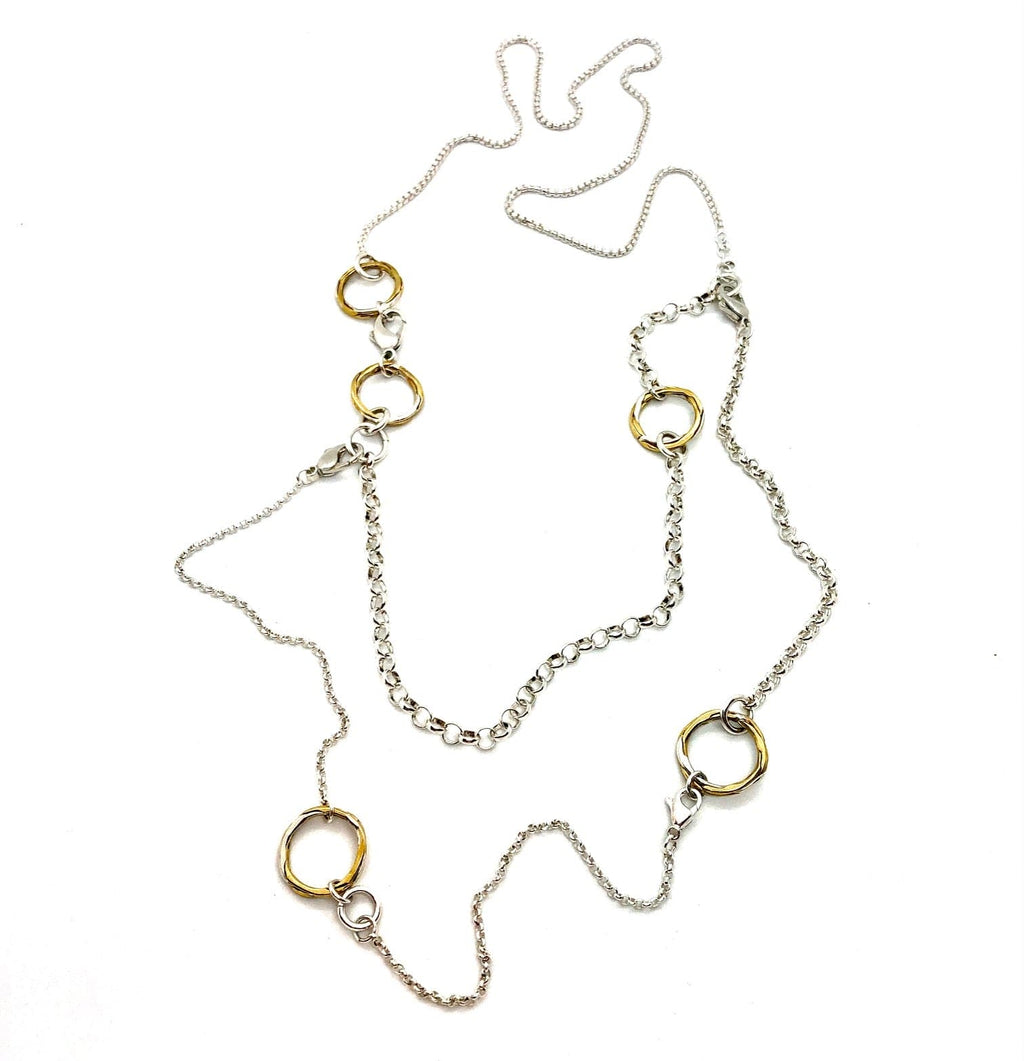 collier "double sautoir" modulable 5in1 réalisé en  bi matière (argent et laiton). Isabelle Salvador bijoux de créateur.