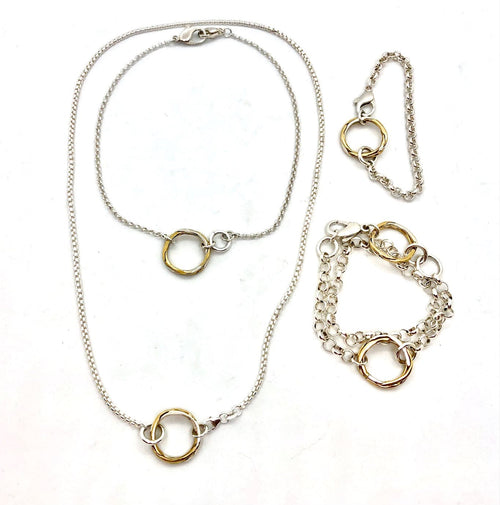 collier "double sautoir" modulable 5in1 réalisé en bi matière (argent et laiton). Isabelle Salvador bijoux de créateur.