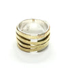 Bague anneau en argent entourée de 4 cerceaux mobiles en laiton. Bijoux Isabelle Salvador